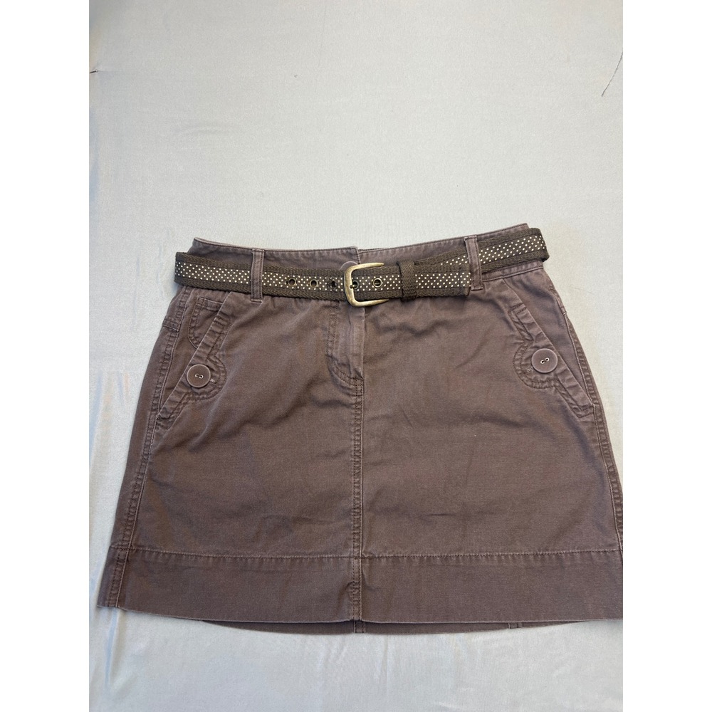 Elle Womens Brown Cotton Canvas Mini Skirt with Polka Dot Belt Size 4